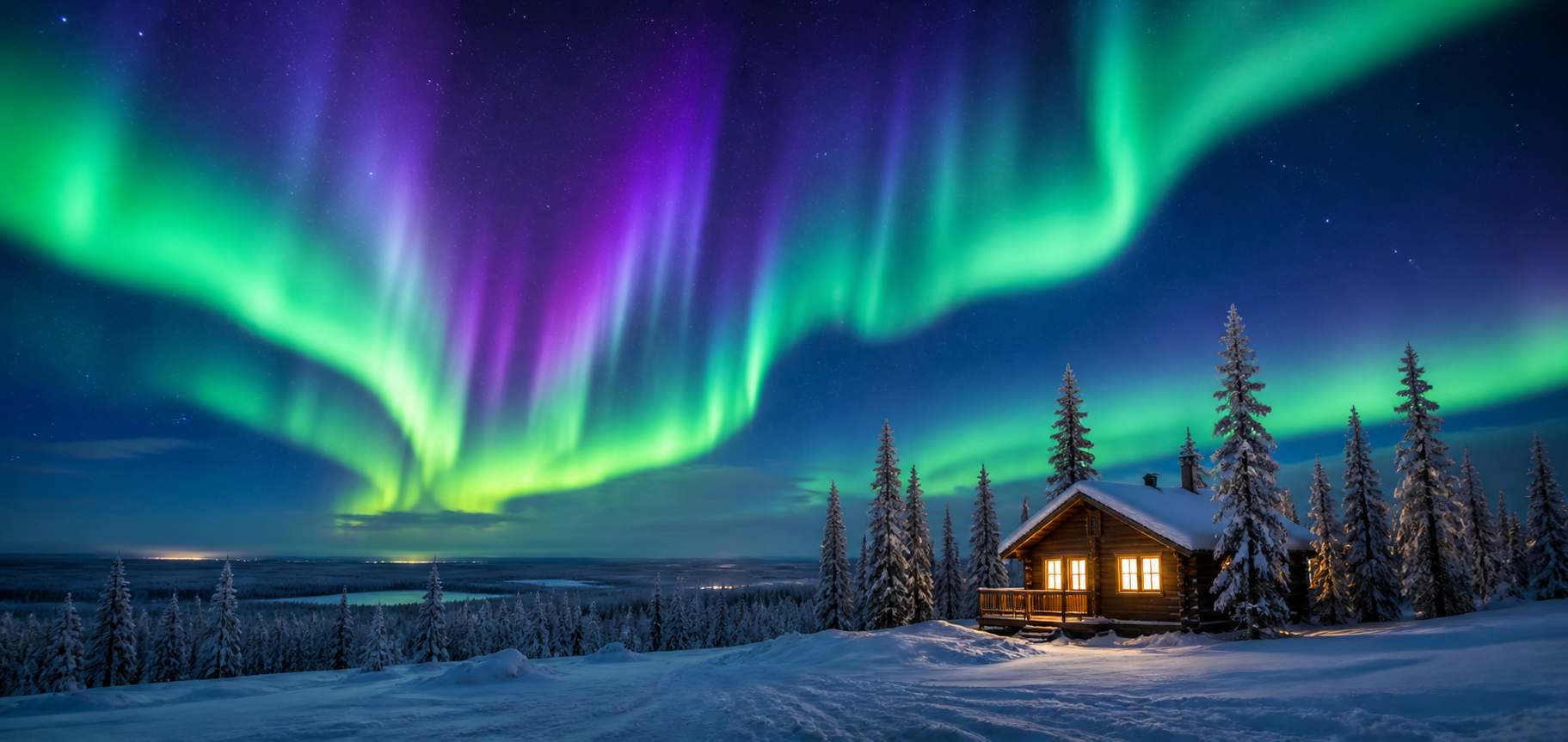 Fairbanks雪地与北极光夜景